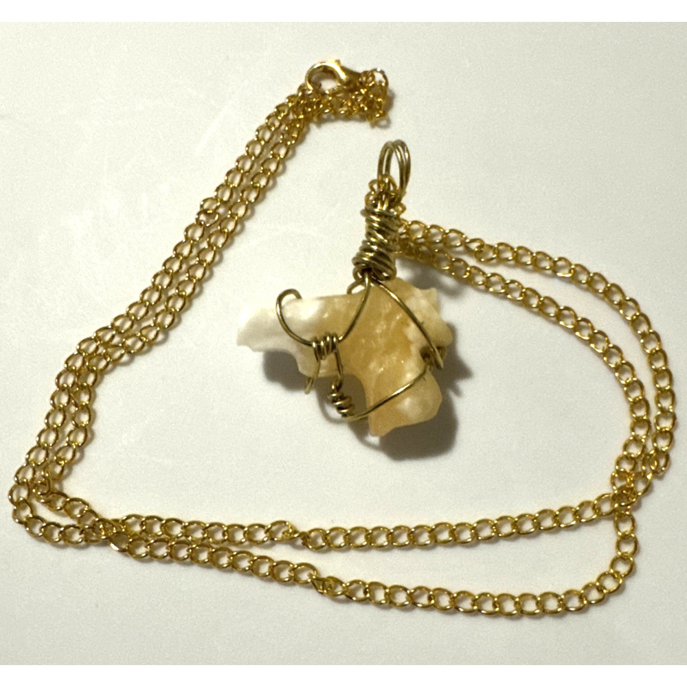 Gun Pistol Pendant Necklace Jewelry Gold Tone Genuine Yellow Agate Stone 21"